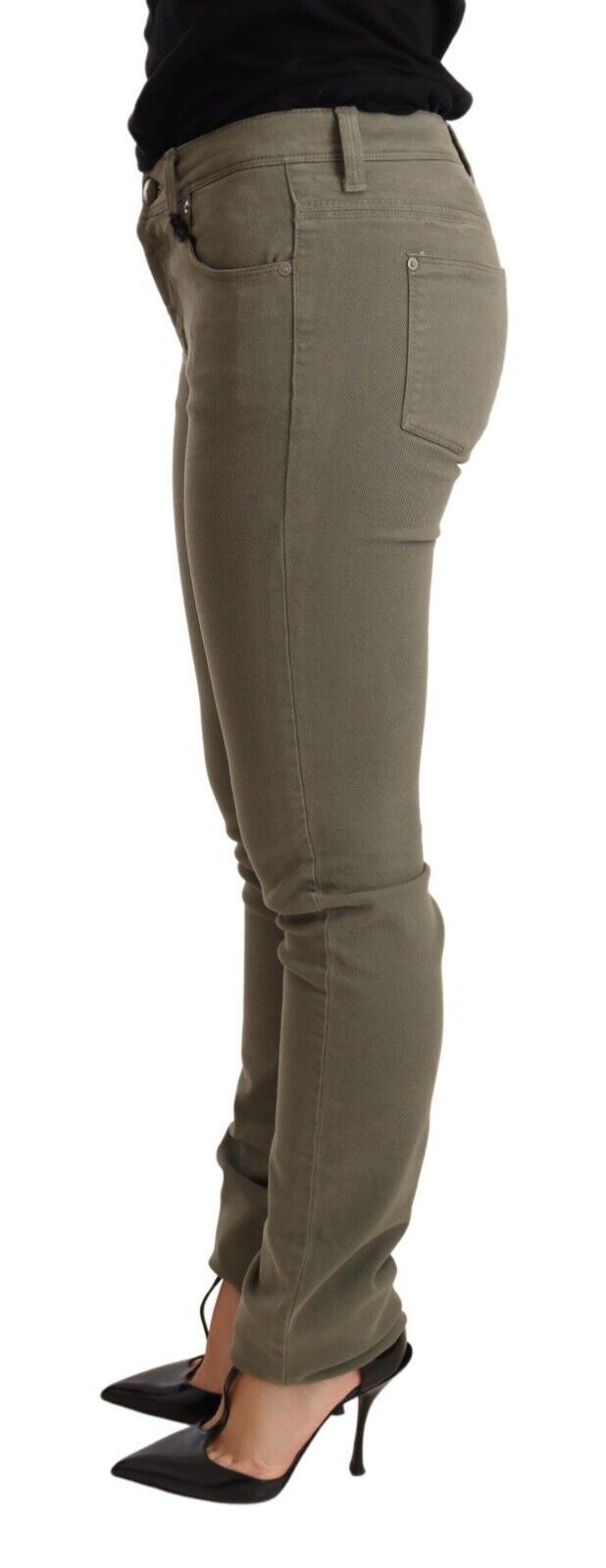 Grüne Skinny-Jeans aus Baumwolle mit niedriger Taille