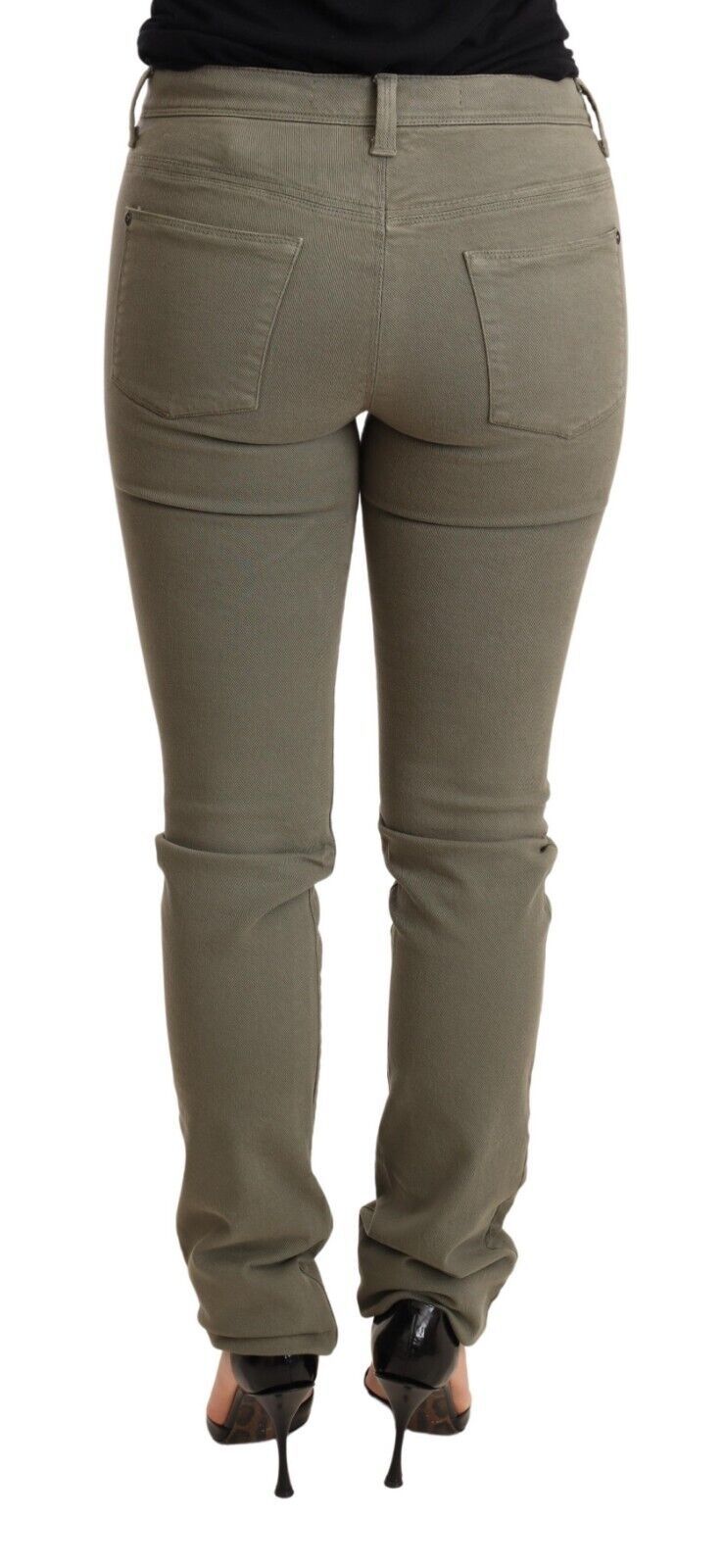 Grüne Skinny-Jeans aus Baumwolle mit niedriger Taille
