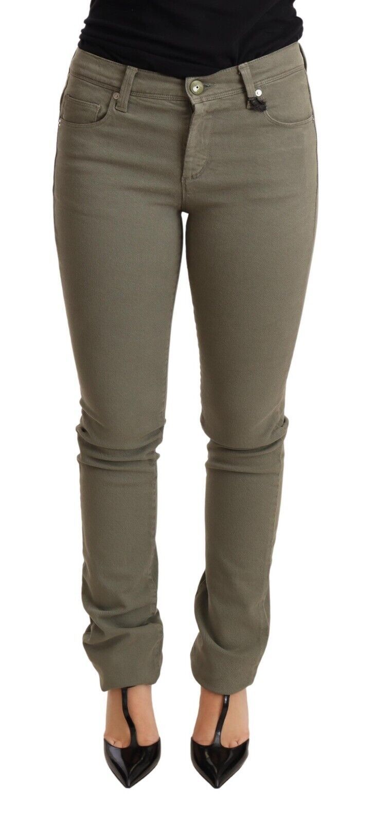 Grüne Skinny-Jeans aus Baumwolle mit niedriger Taille