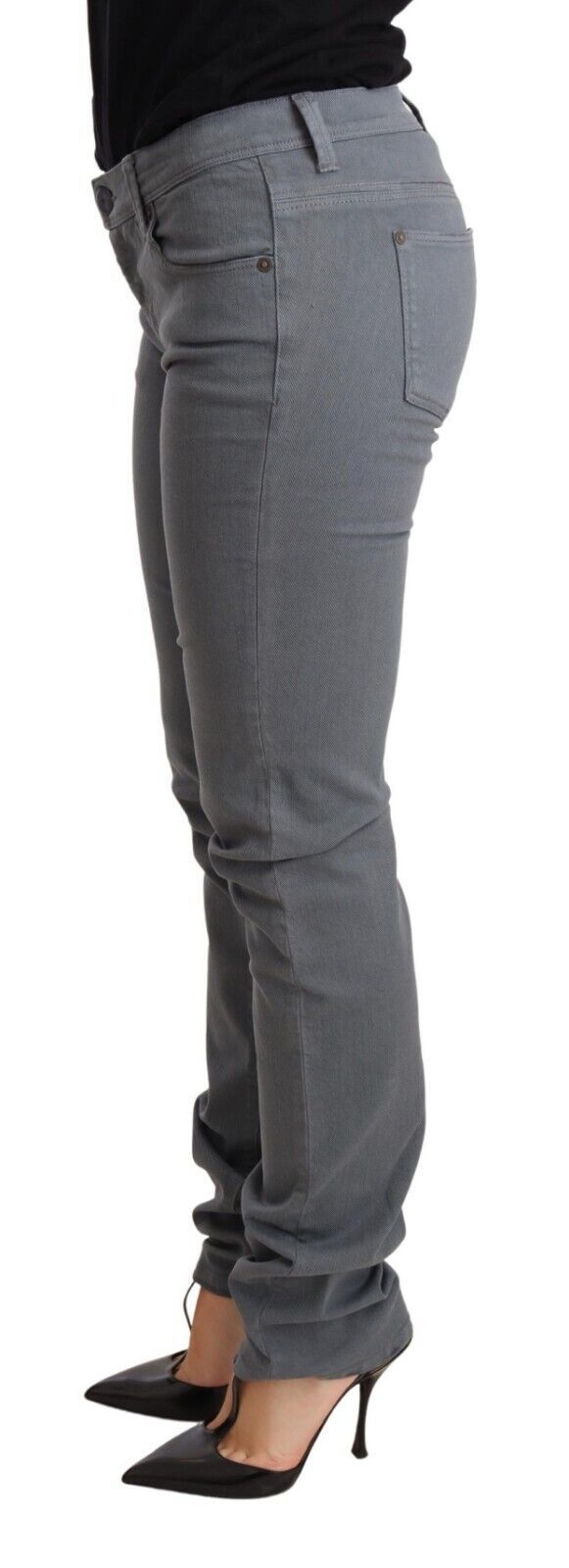 Graue Skinny-Jeans aus Baumwolle mit niedriger Taille