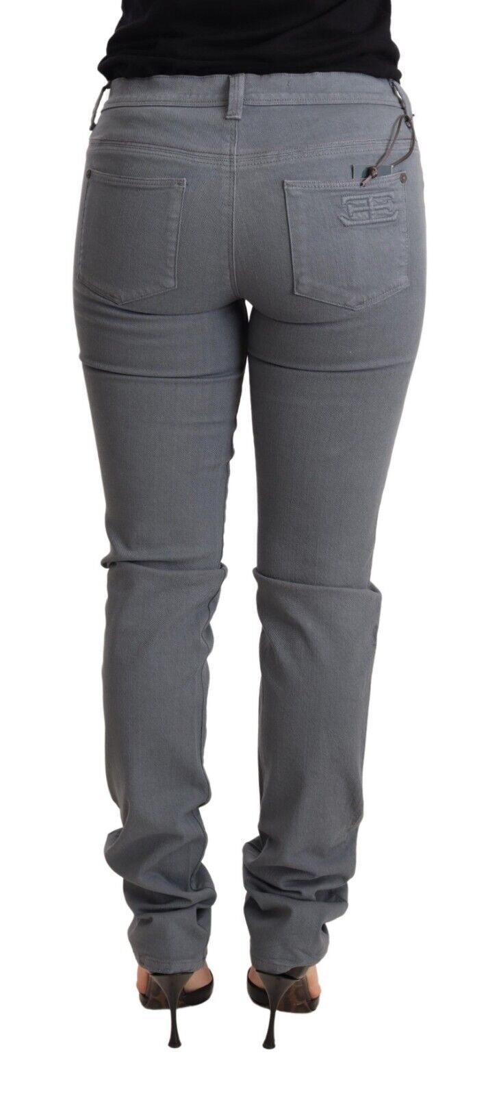 Graue Skinny-Jeans aus Baumwolle mit niedriger Taille