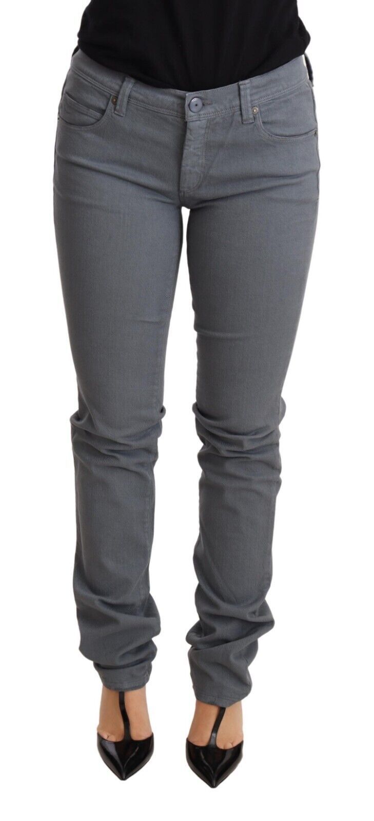 Graue Skinny-Jeans aus Baumwolle mit niedriger Taille