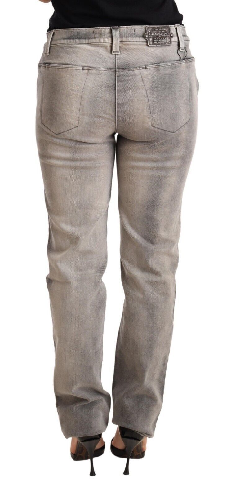 Grau verwaschene Skinny-Jeans aus Baumwolle mit niedriger Taille