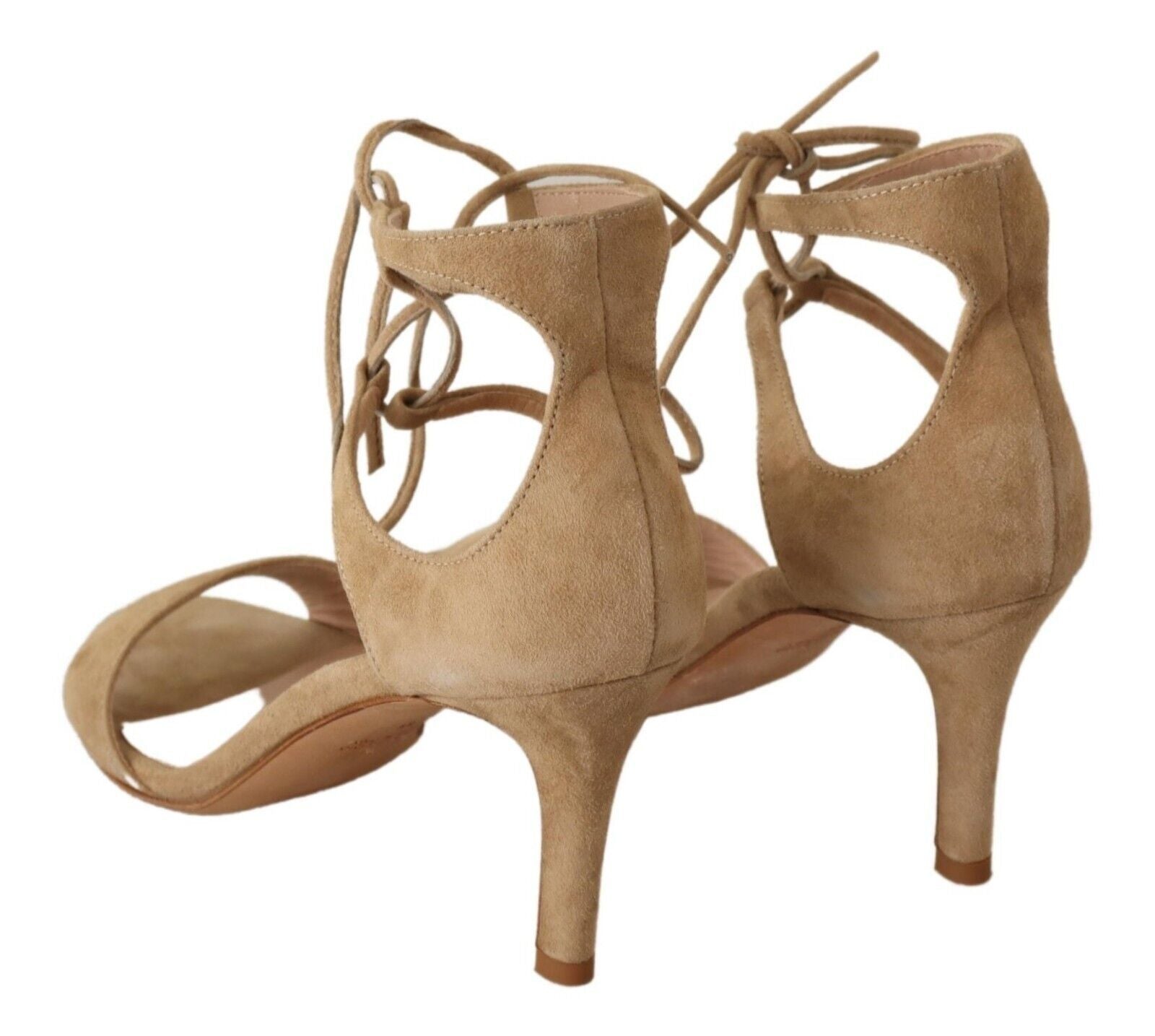 Beige Wildleder-Pumps mit Knöchelriemen