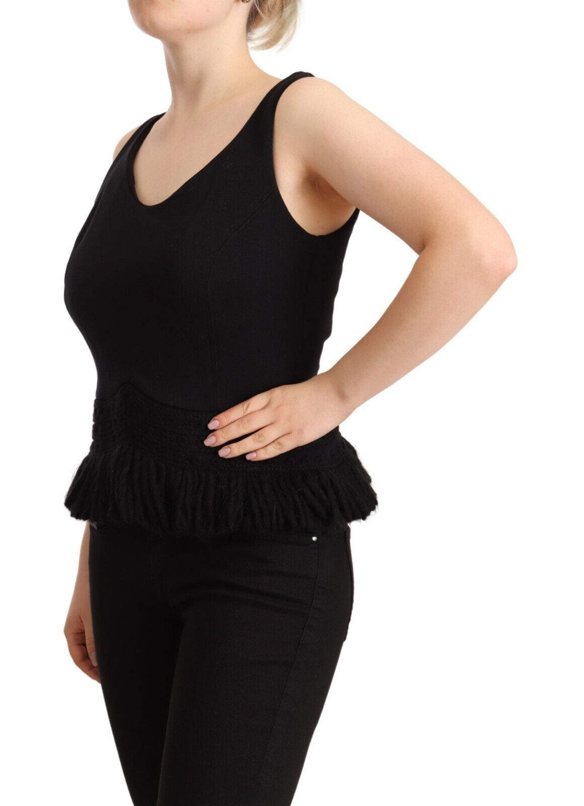 Schwarzes ärmelloses Tanktop aus Baumwolle