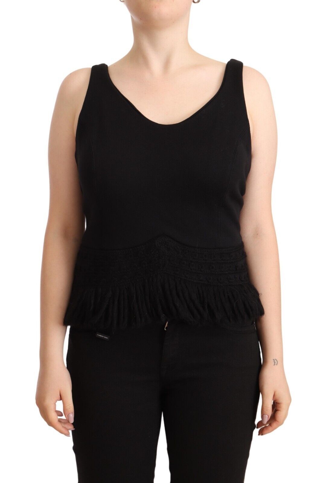 Schwarzes ärmelloses Tanktop aus Baumwolle