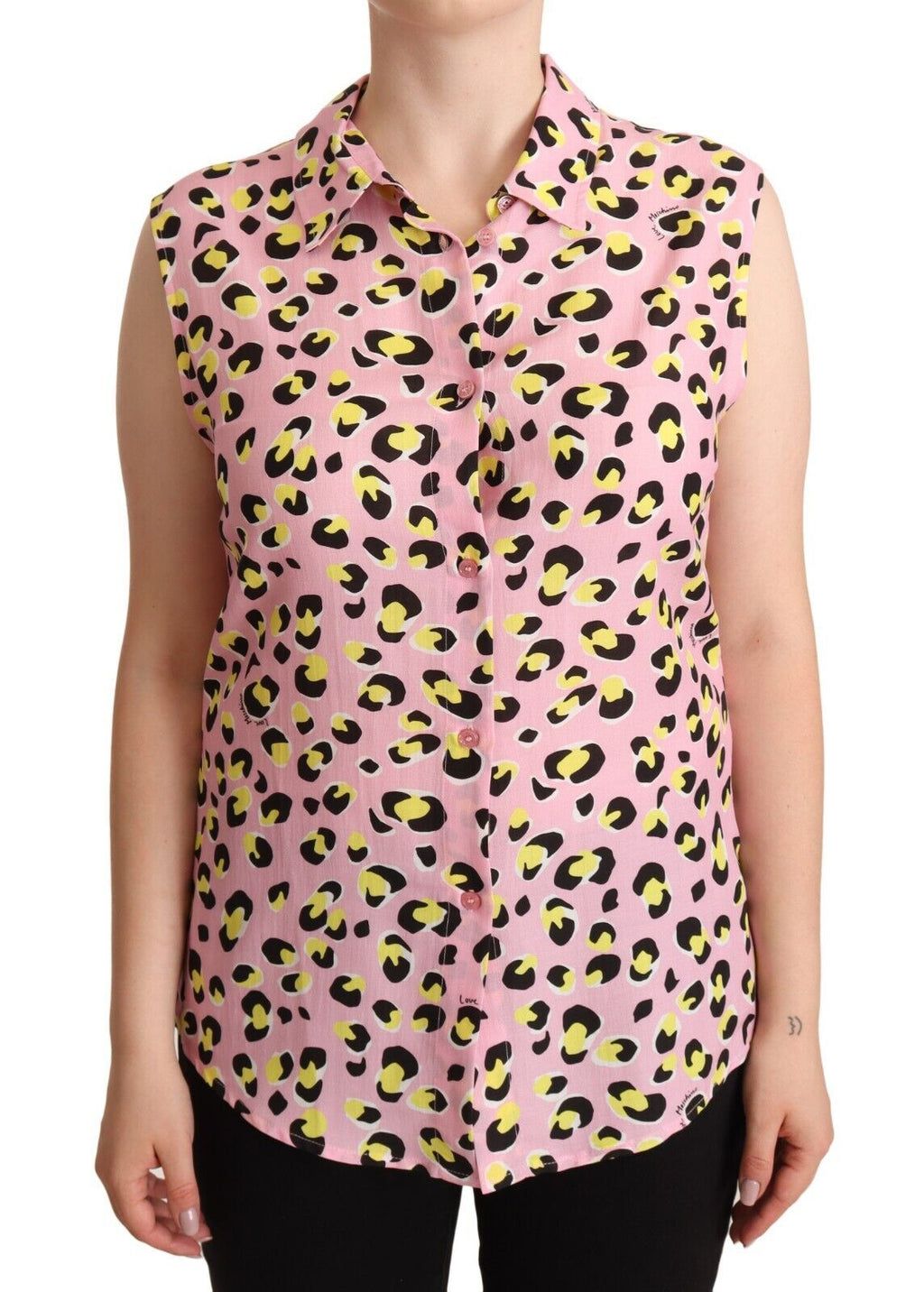 Ärmelloses Poloshirt mit Kragen und Leopardenmuster in Rosa