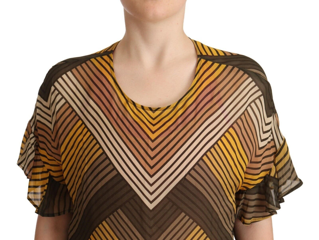 Mehrfarbige Streifen, kurze Ärmel, Rundhalsausschnitt, Top-Bluse