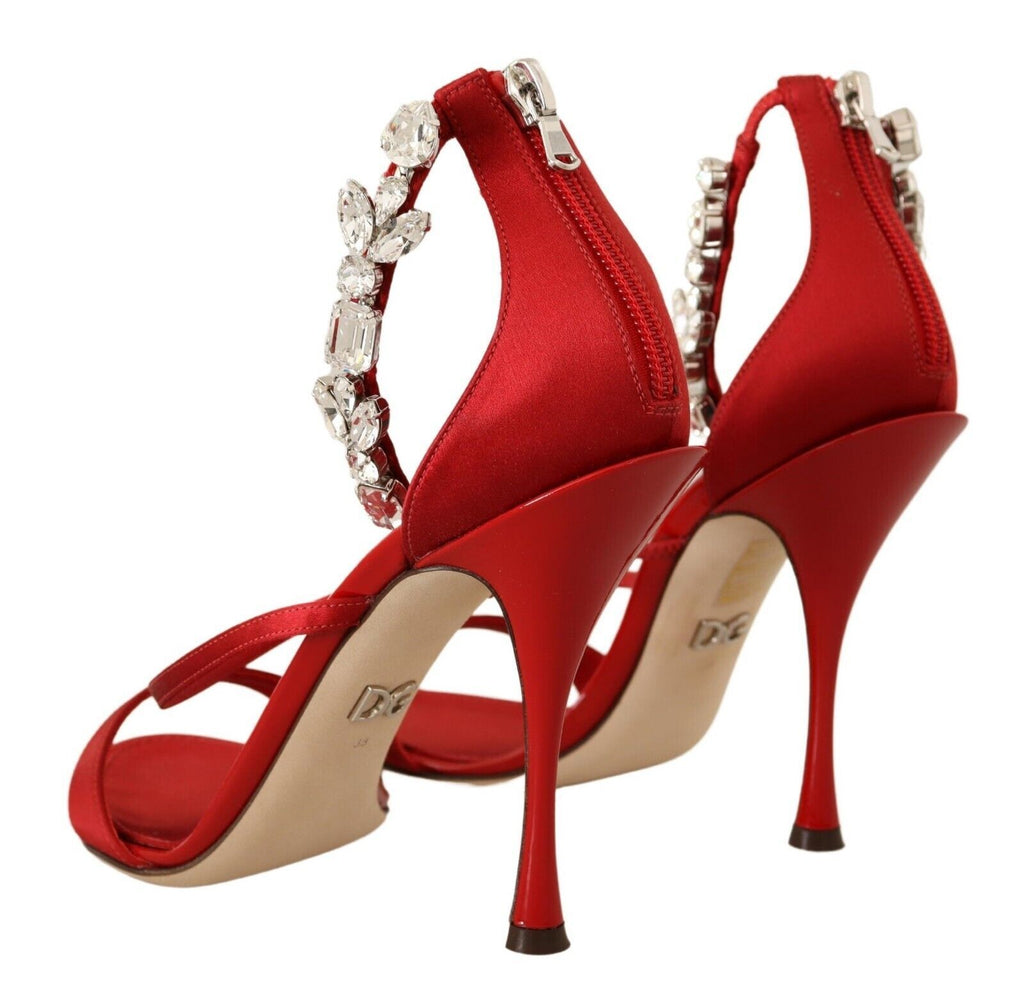 Rote Satin Kristalle Sandalen Keira Heels Schuhe