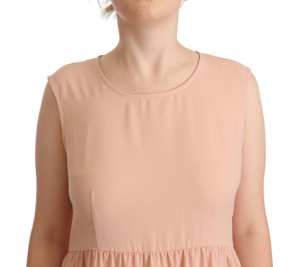 Beiges ärmelloses Etuikleid aus Polyester in Knielänge