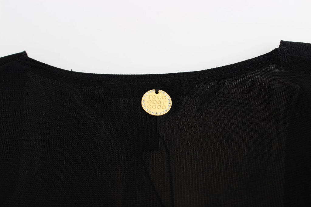 Schwarzes, verziertes Mini-Etuikleid aus Jersey