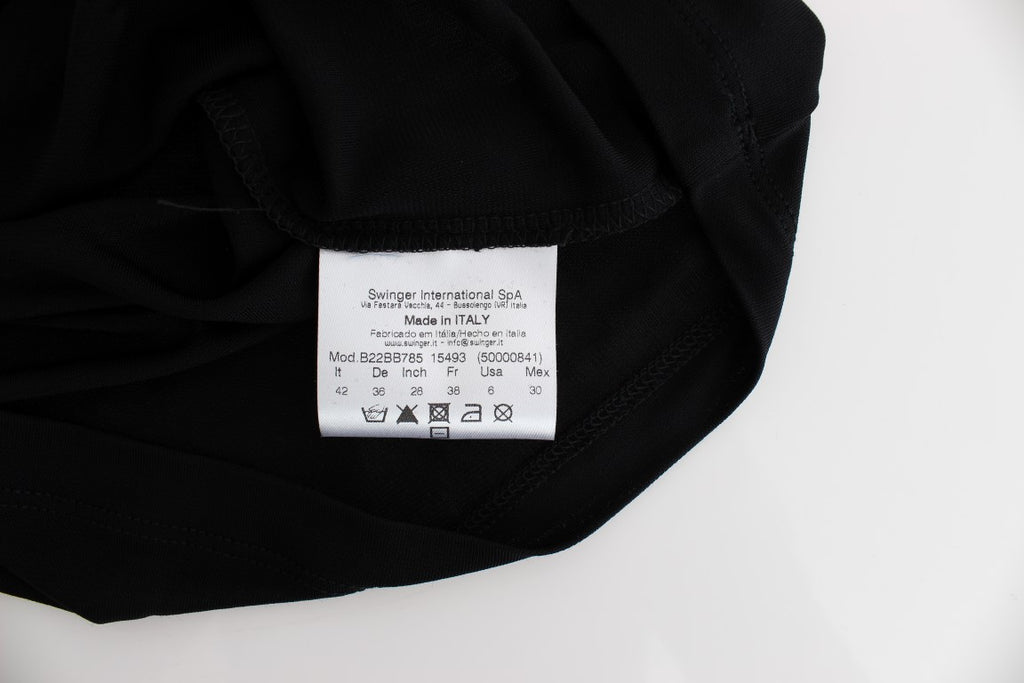 Schwarzes, verziertes Mini-Etuikleid aus Jersey