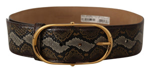 Brauner Pythonledergürtel mit ovaler Schnalle und Gold