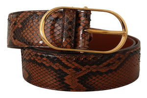 Brauner Gürtel aus exotischem Leder mit ovaler Schnalle und Gold