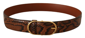 Brauner Gürtel aus exotischem Leder mit ovaler Schnalle und Gold
