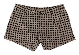 Schwarz-weiß gepunktete Shorts aus Baumwollleinen