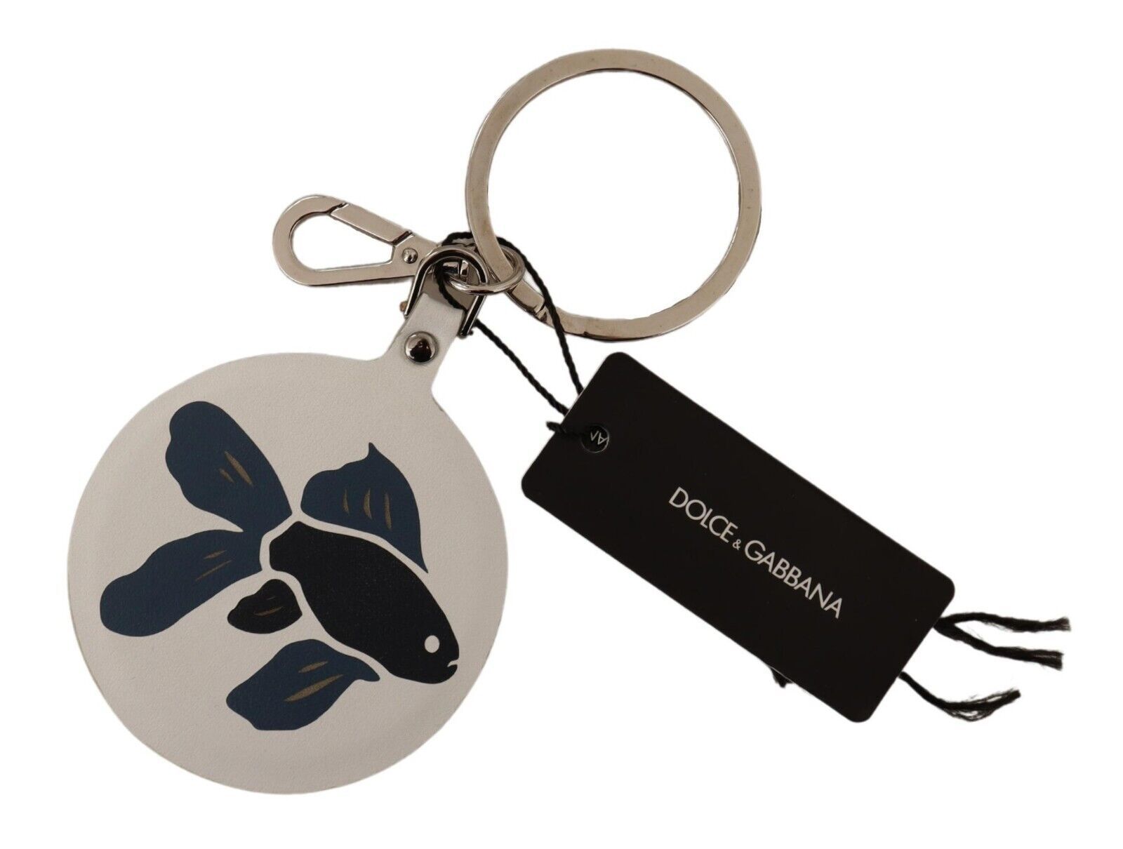 Schlüsselanhänger mit Fisch-Motiv, aus weißem Leder, silberfarben