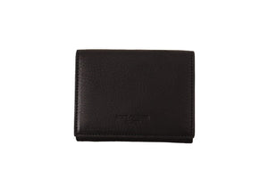 Dreifach faltbare Geldbörse aus schwarzem Leder mit Gürtelriemen und Multi-Kit-Geldbörse