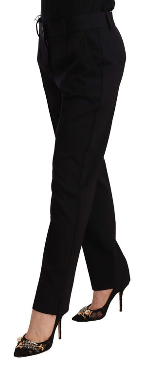 Schwarze Skinny-Hose aus Wolle mit mittlerer Taille