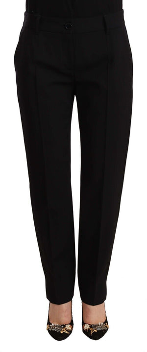 Schwarze Skinny-Hose aus Wolle mit mittlerer Taille