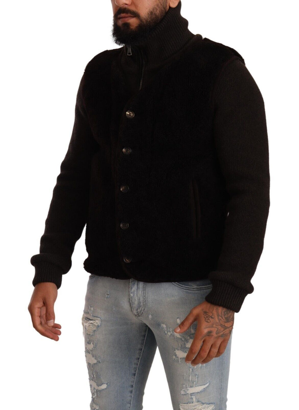 Schwarze Herren-Rollkragenjacke aus Leder