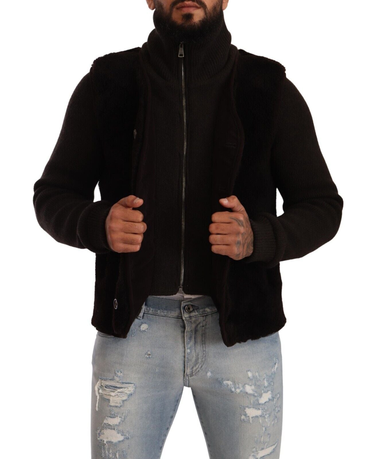 Schwarze Herren-Rollkragenjacke aus Leder