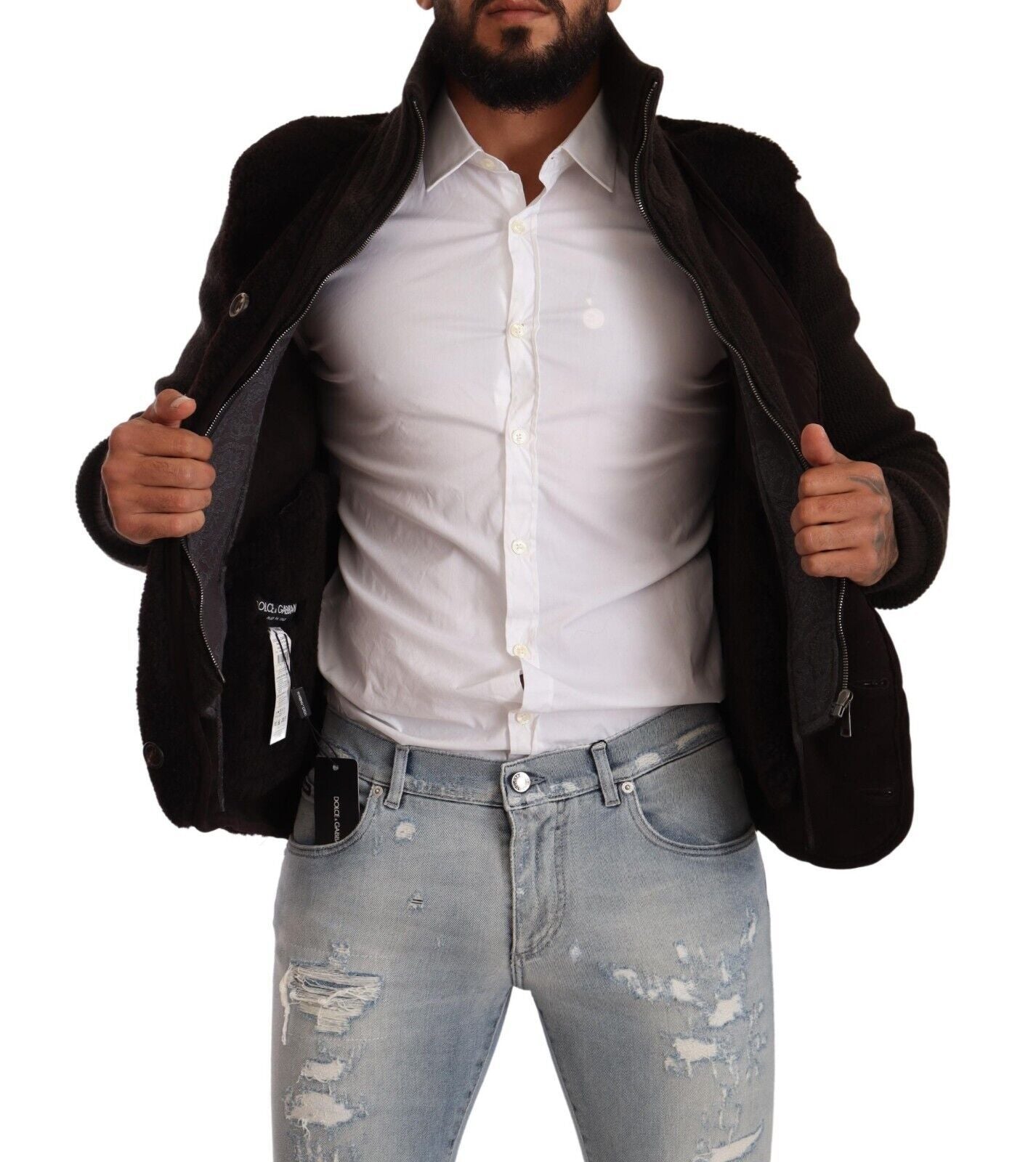 Schwarze Herren-Rollkragenjacke aus Leder