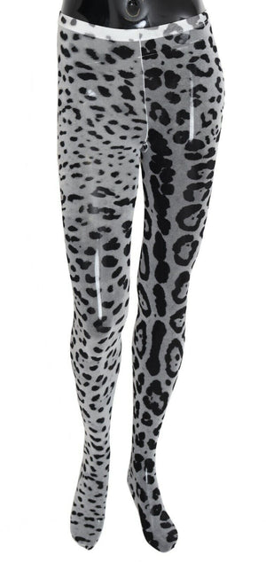 Graue Nylonstrumpfhose aus Netzstoff mit Leopardenmuster