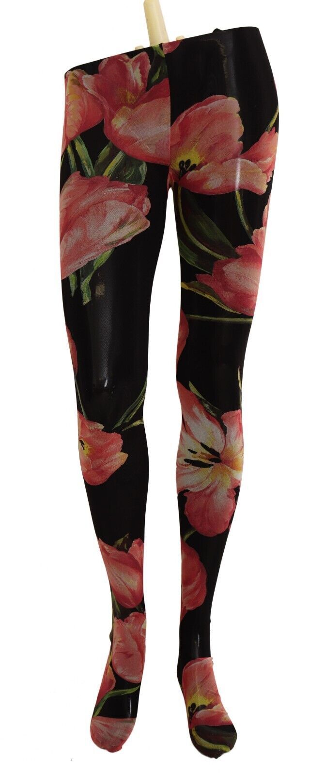 Schwarze Nylonstrumpfhose mit Blumenmuster