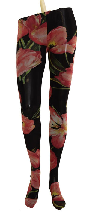 Schwarze Nylonstrumpfhose mit Blumenmuster