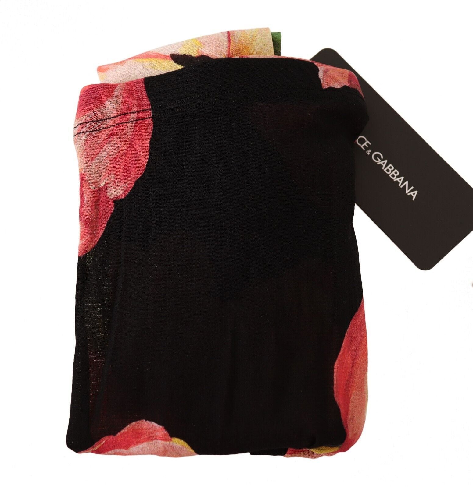 Schwarze Nylonstrumpfhose mit Blumenmuster