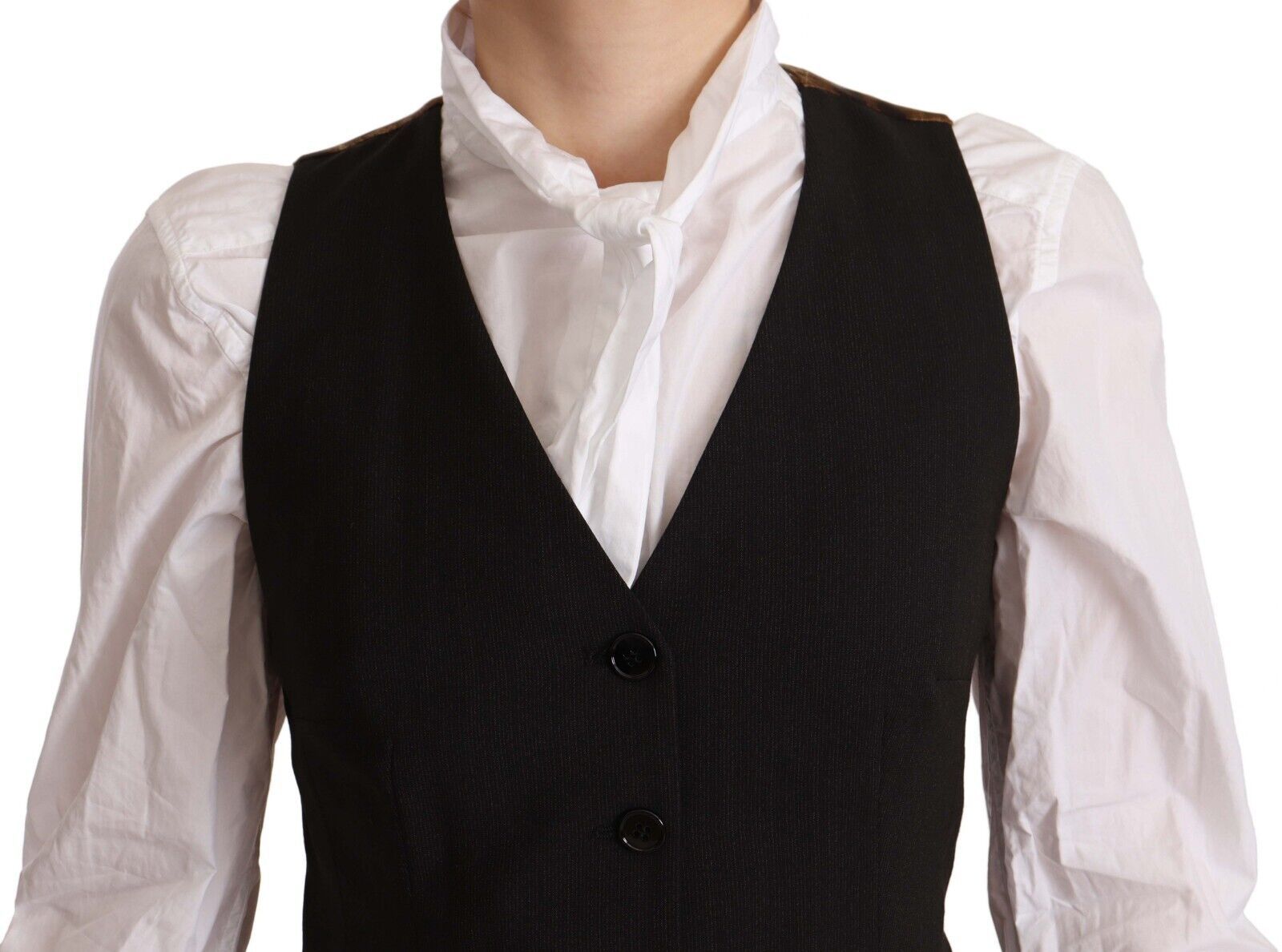 Schwarzes, ärmelloses Polyester-Oberteil mit Knopfleiste