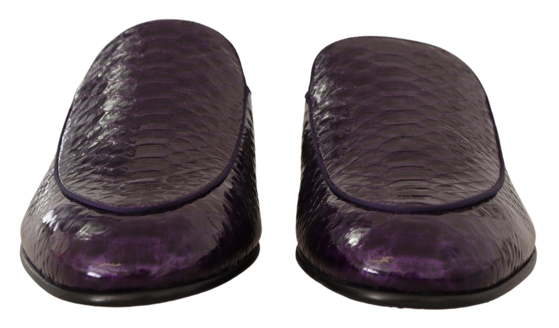 Lila Exotische Leder Flats Slides Schuhe