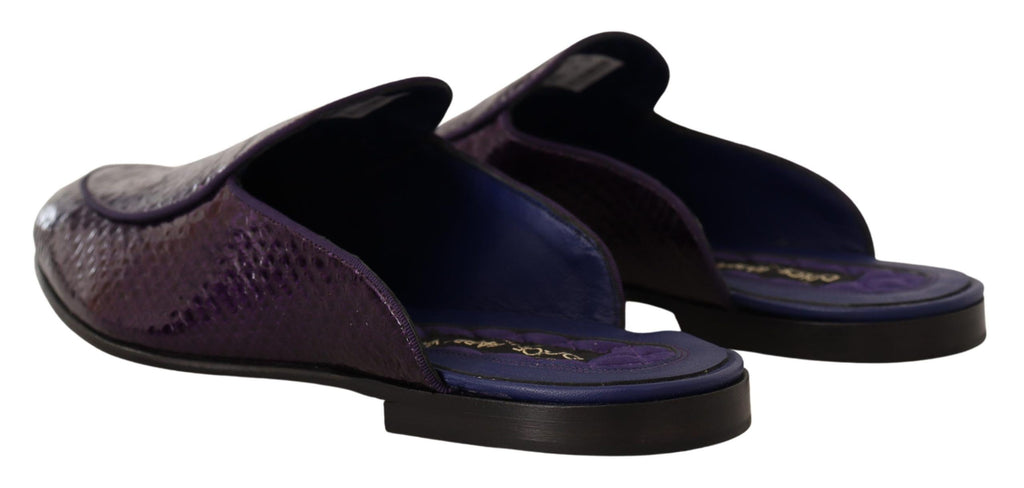 Lila Exotische Leder Flats Slides Schuhe