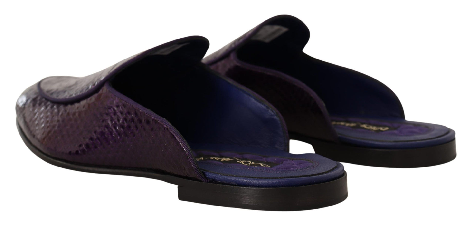 Lila Exotische Leder Flats Slides Schuhe