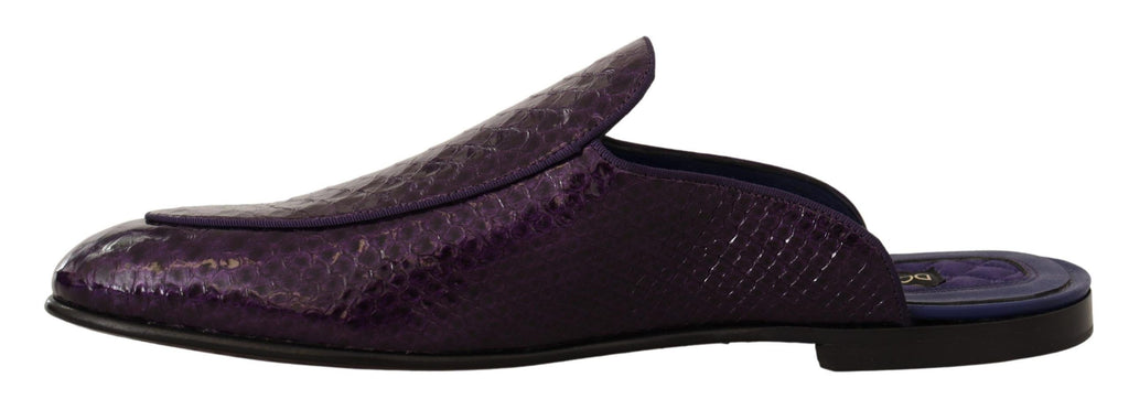 Lila Exotische Leder Flats Slides Schuhe