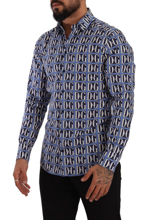 Blaues Slim Fit-Baumwollhemd mit Logo Mania