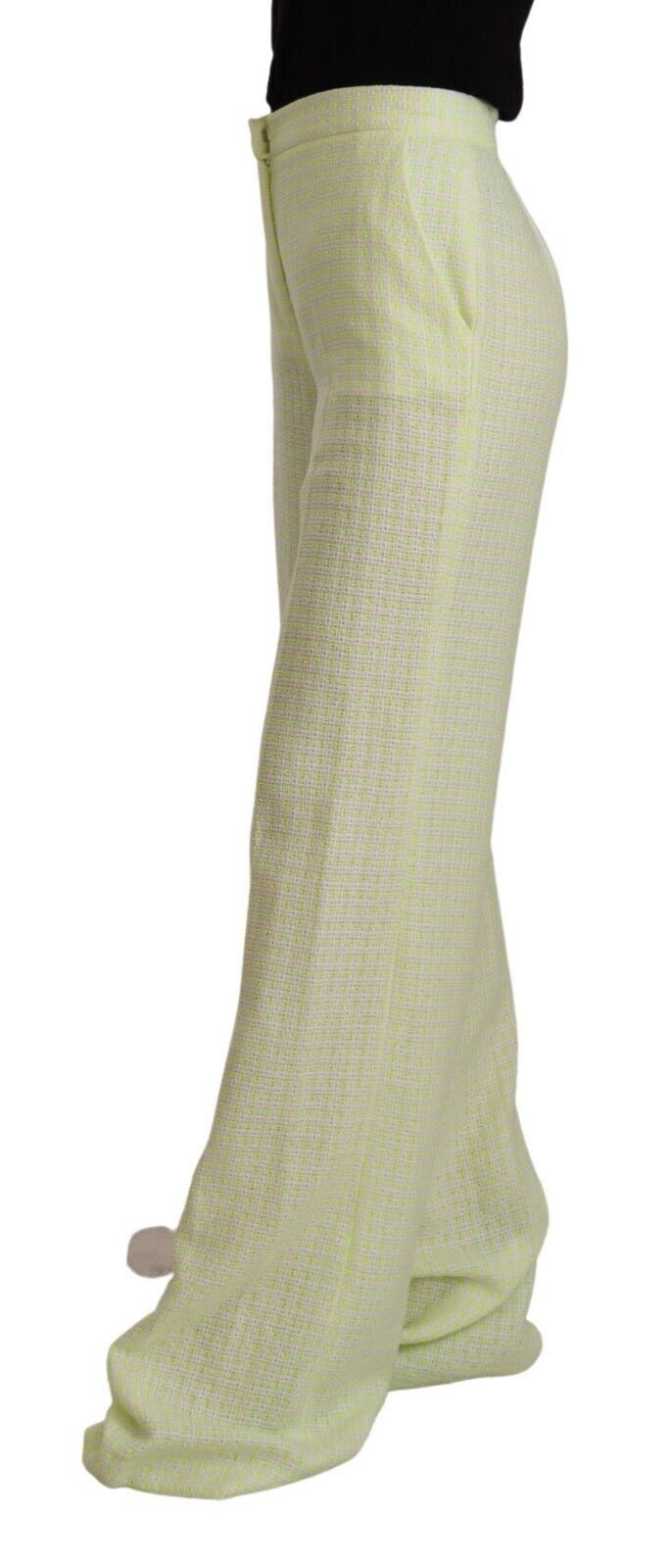 Gelbgrüne, gerade lange Hose aus Baumwolle mit hoher Taille