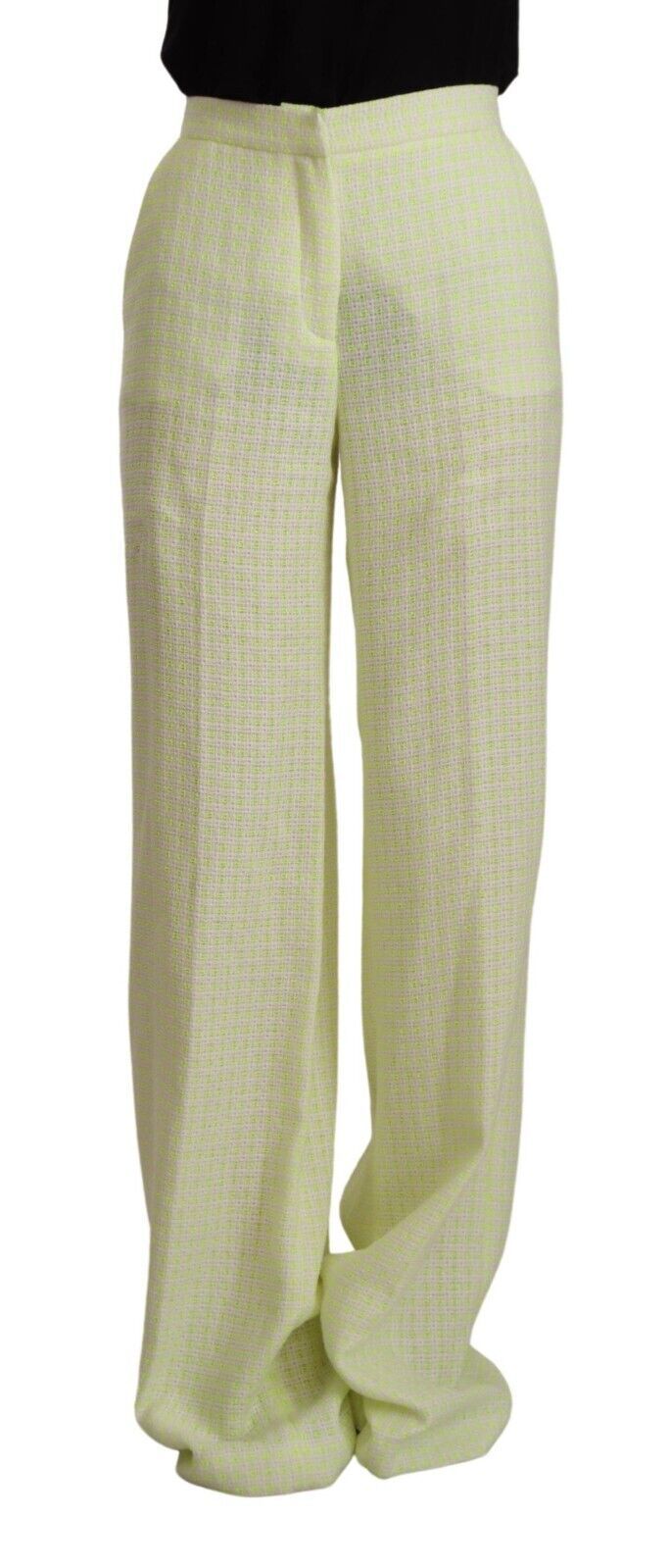 Gelbgrüne, gerade lange Hose aus Baumwolle mit hoher Taille