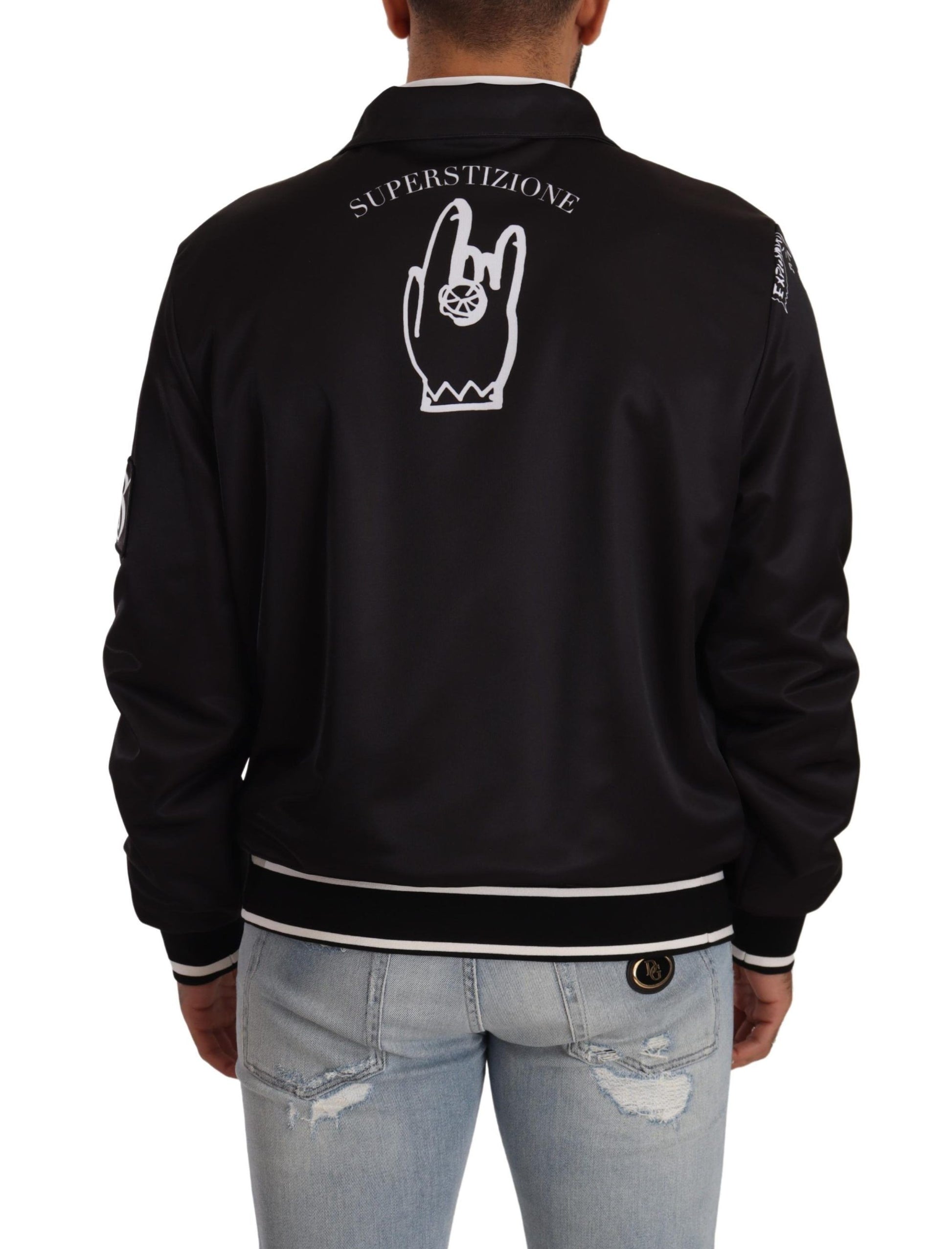 Schwarzer Superstizione-Pullover mit Reißverschluss und Logo
