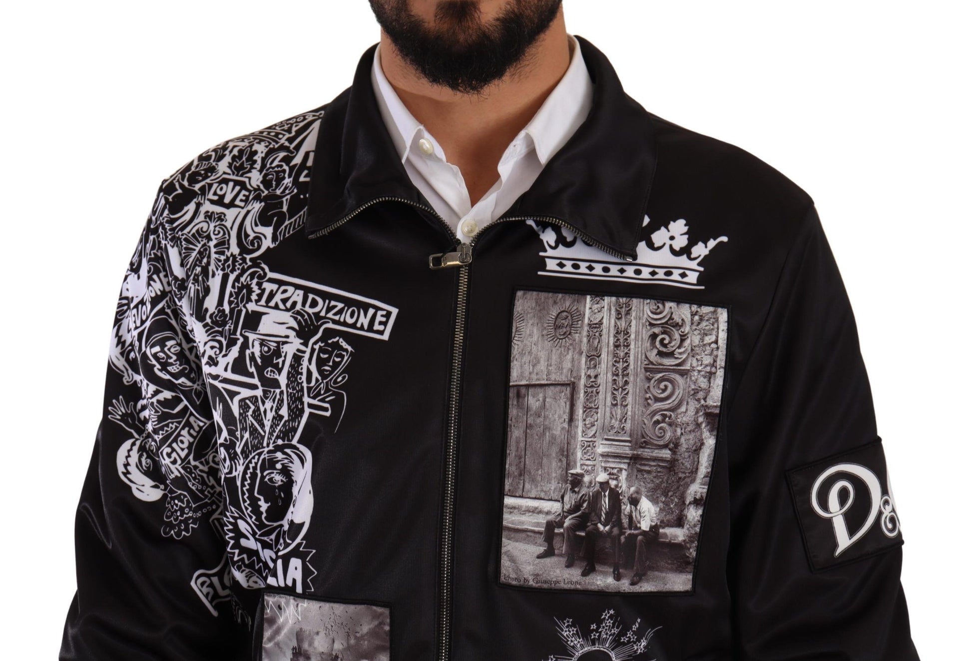 Schwarzer Superstizione-Pullover mit Reißverschluss und Logo