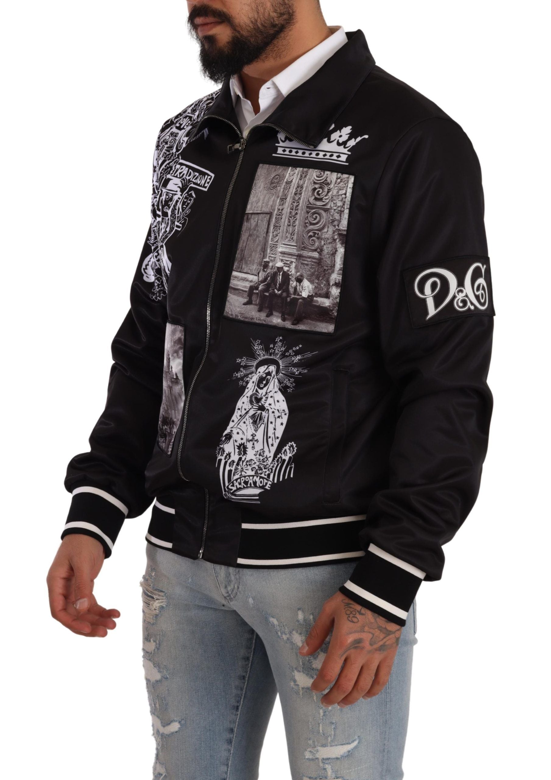 Schwarzer Superstizione-Pullover mit Reißverschluss und Logo