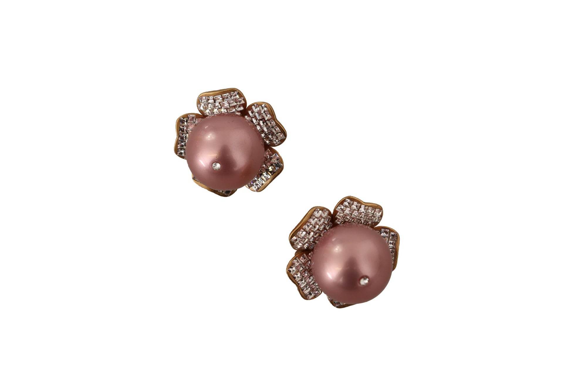 Goldfarbene Maxi-Ohrclips mit Kunstperlen und Blumenmuster