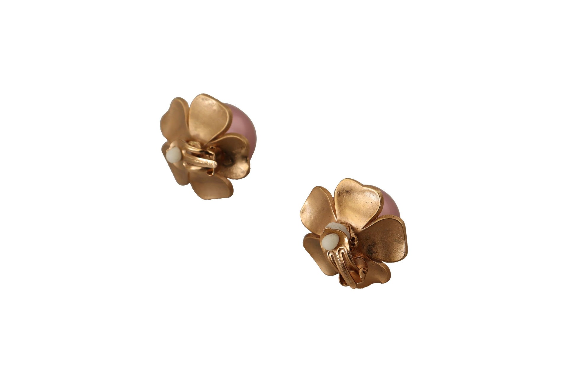 Goldfarbene Maxi-Ohrclips mit Kunstperlen und Blumenmuster