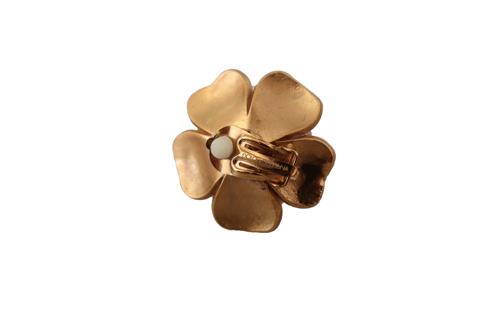 Goldfarbene Maxi-Ohrclips mit Kunstperlen und Blumenmuster