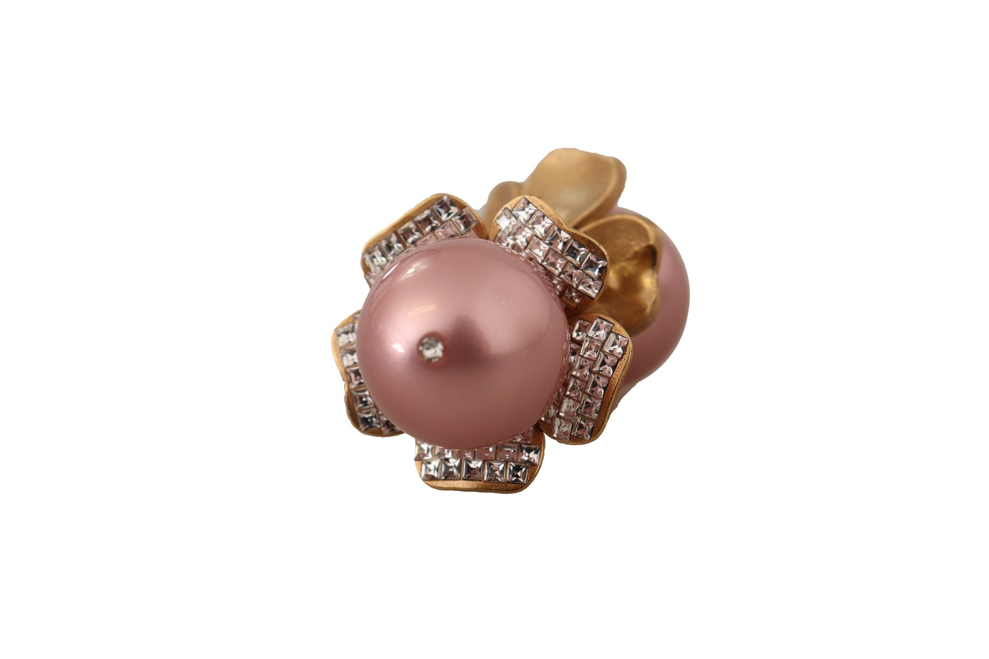 Goldfarbene Maxi-Ohrclips mit Kunstperlen und Blumenmuster