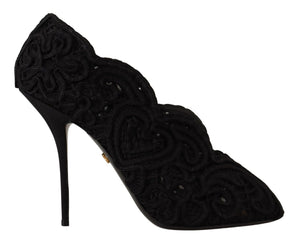 Schwarze Cordonetto Ricamo Pumps mit offener Spitze