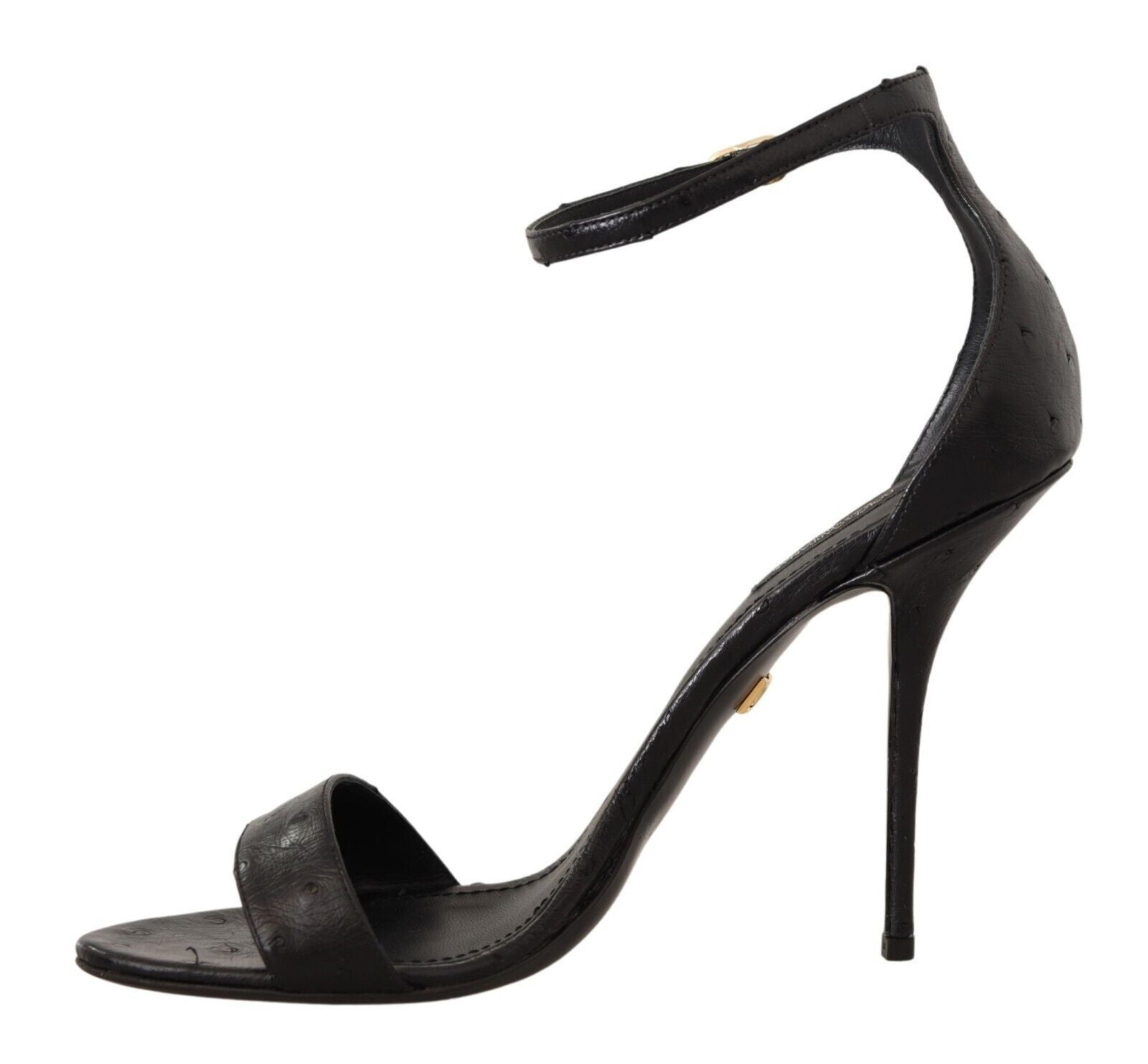 Schwarze Straußenleder-Sandalen mit Knöchelriemen