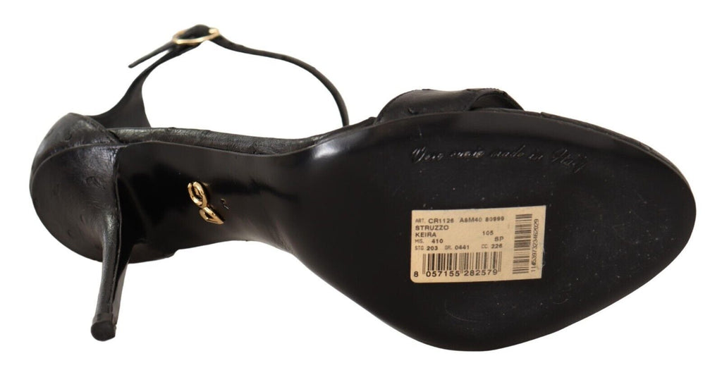 Schwarze Straußenleder-Sandalen mit Knöchelriemen