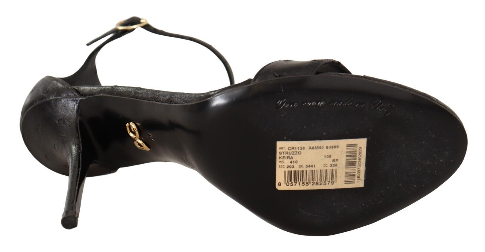 Schwarze Straußenleder-Sandalen mit Knöchelriemen